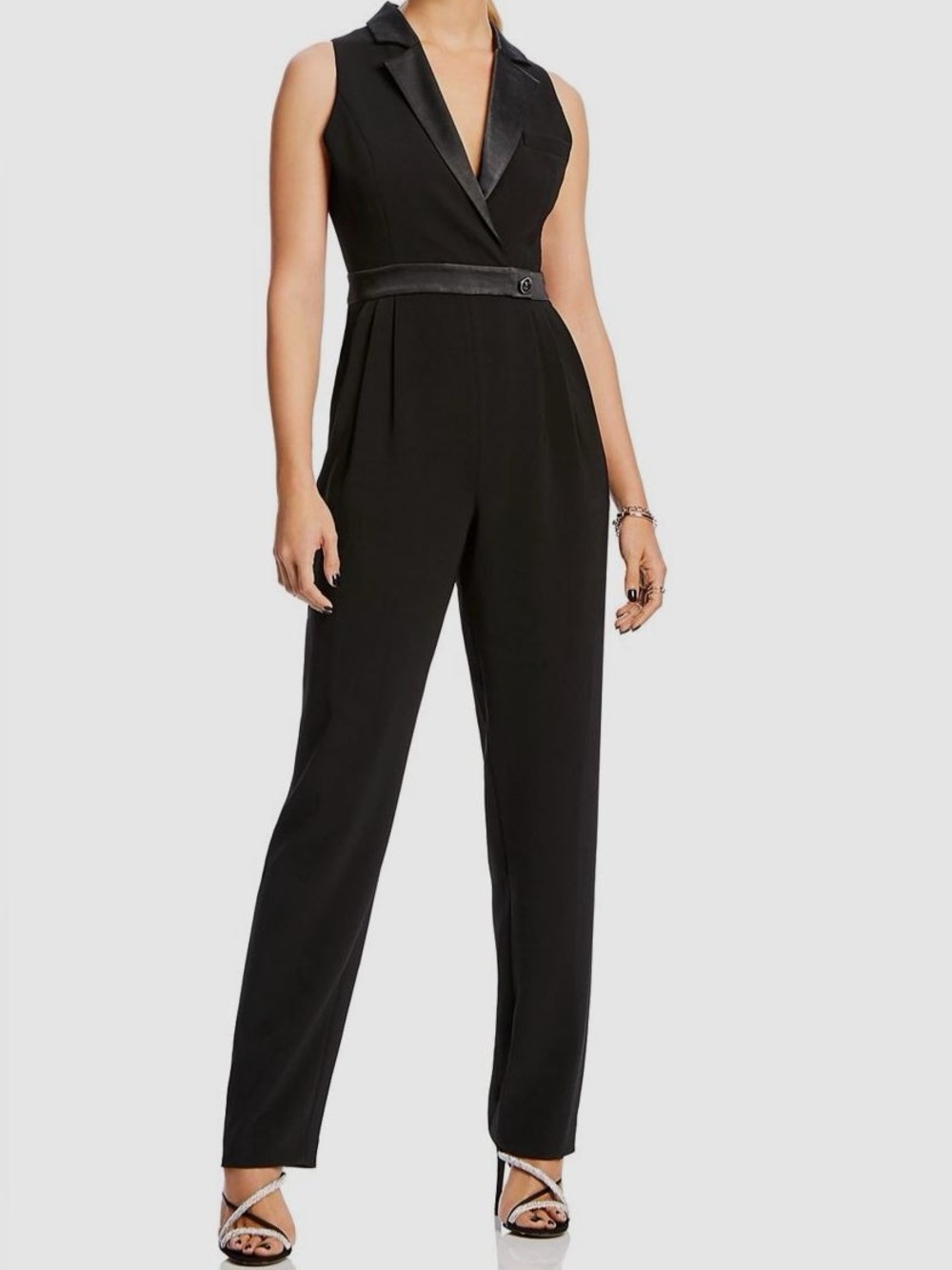 Kenneth Cole Reaction Tailored Satin Lapel Sleeveless Tuxedo Jumpsuit (Size 4)